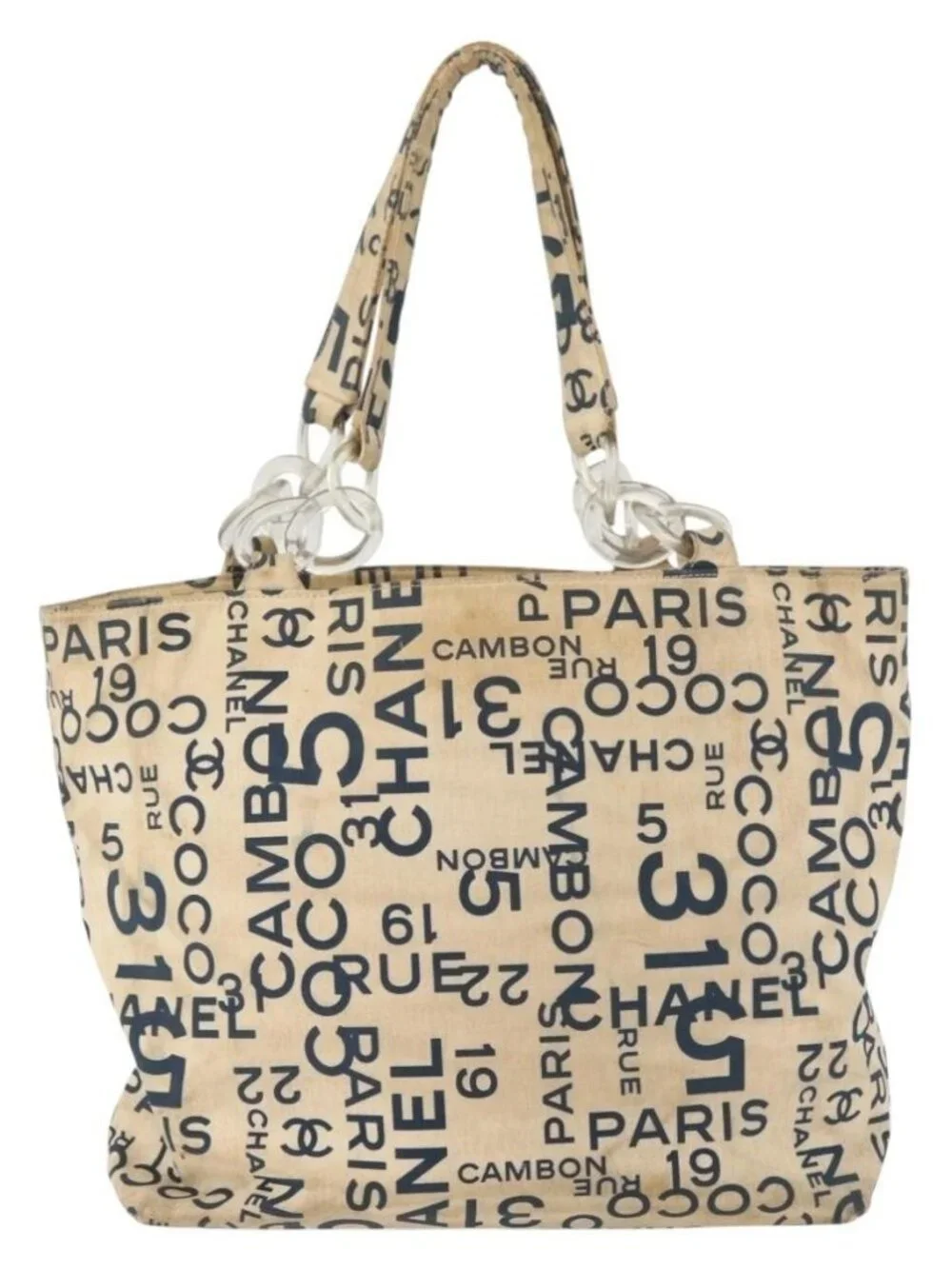 CHANEL By Sea Line Tote Bag Canvas White Silver CC Auth 179915